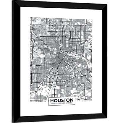 Houston Street Grid Map Wall Art