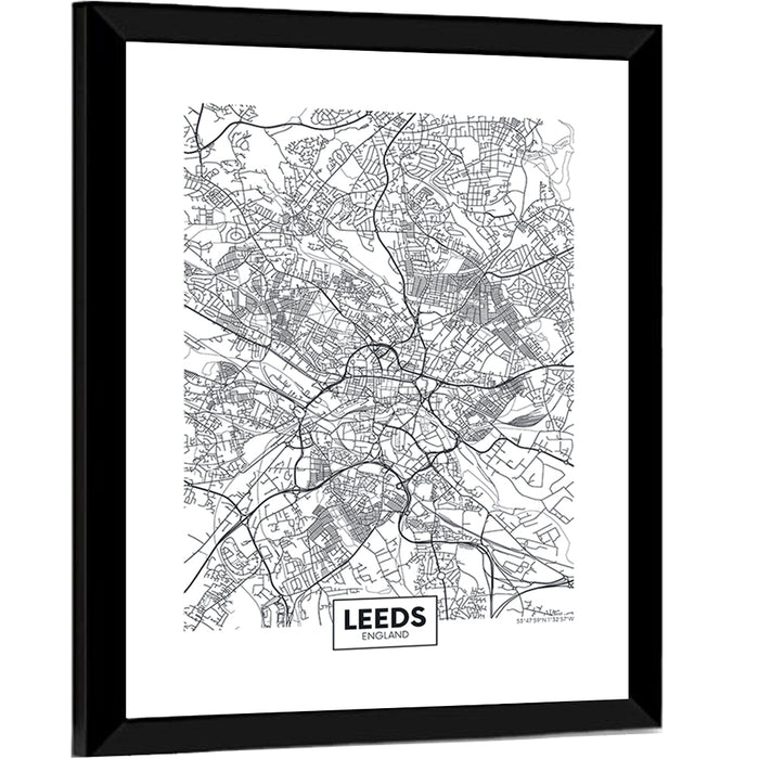 Leeds Street Map Wall Art as a framed print