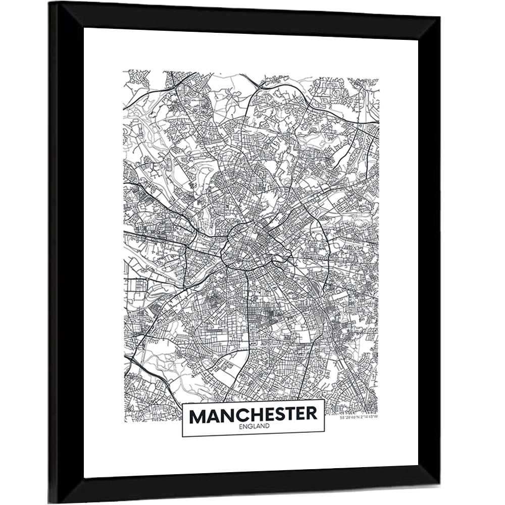 Manchester City Map, Minimalist Wall Art