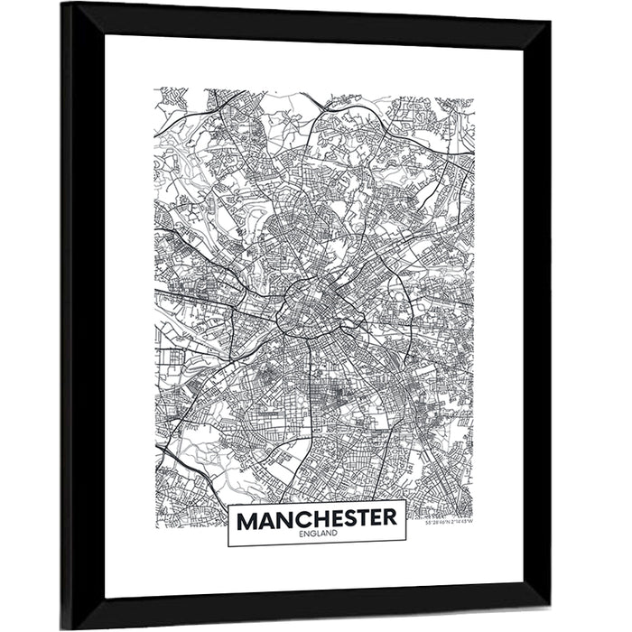 Manchester City Map, Minimalist Wall Art as a framed print
