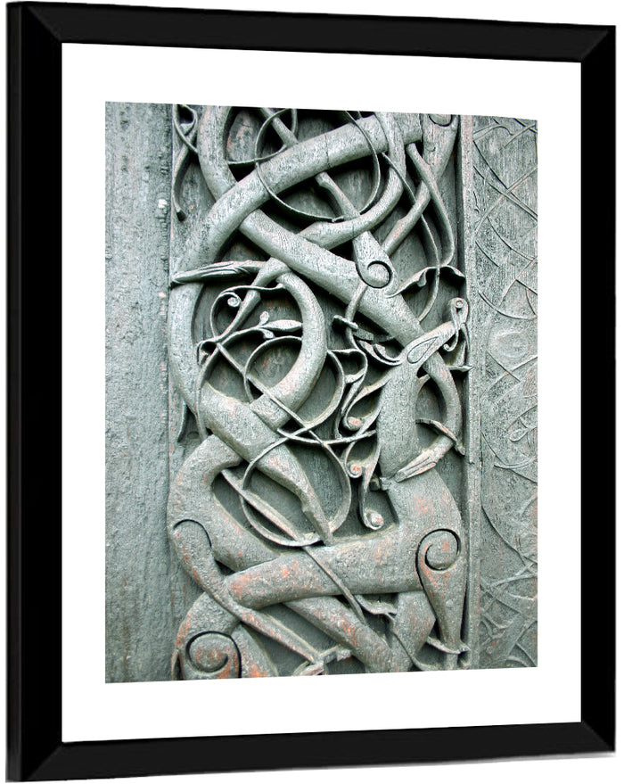 Norwegian Urnes Wood Carving Wall Art as a framed print