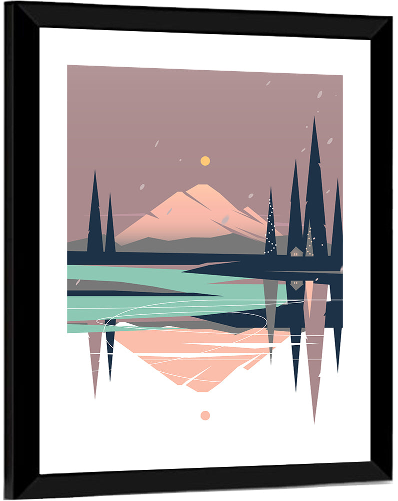 Dusk Mountain Lake Reflection Wall Art