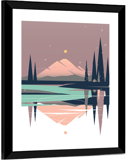Dusk Mountain Lake Reflection Wall Art