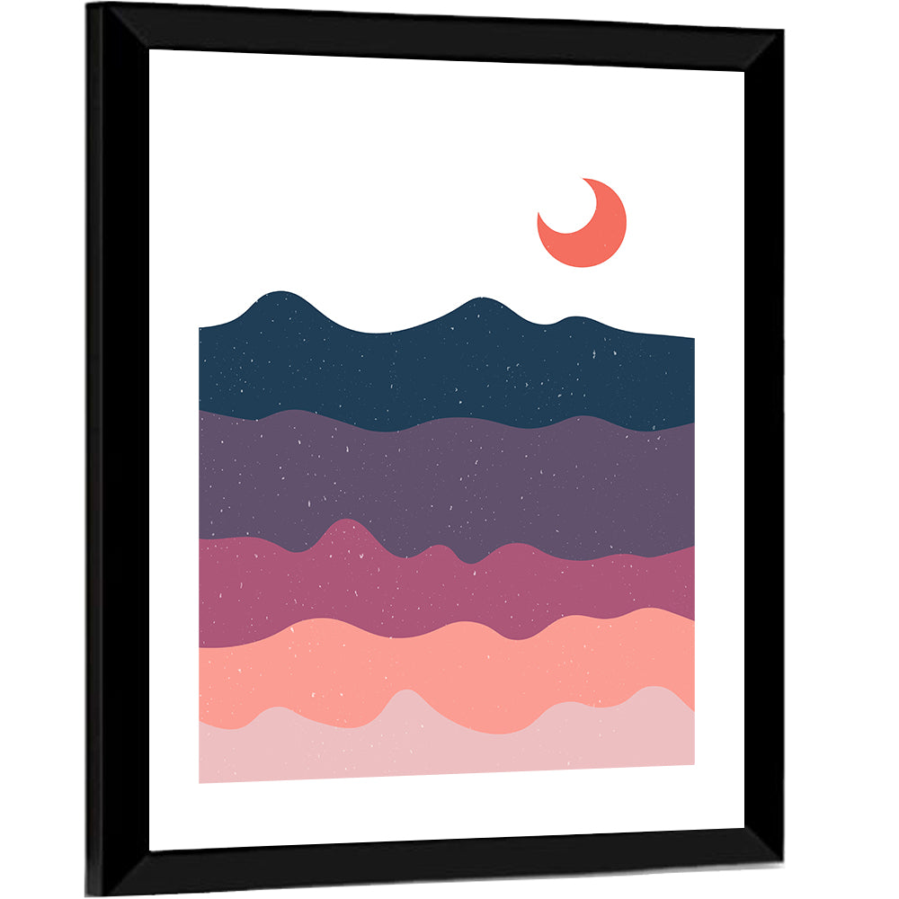Crescent Moon Over Layered Mountains Wall Art