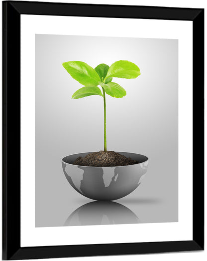 Young Plant on Globe Wall Art