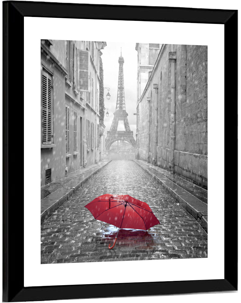 Eiffel Tower on Rainy Street Wall Art