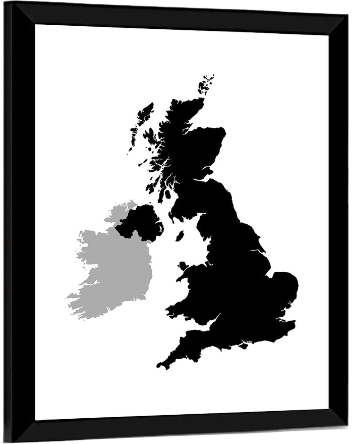 United Kingdom Silhouette Map Wall Art as a framed print