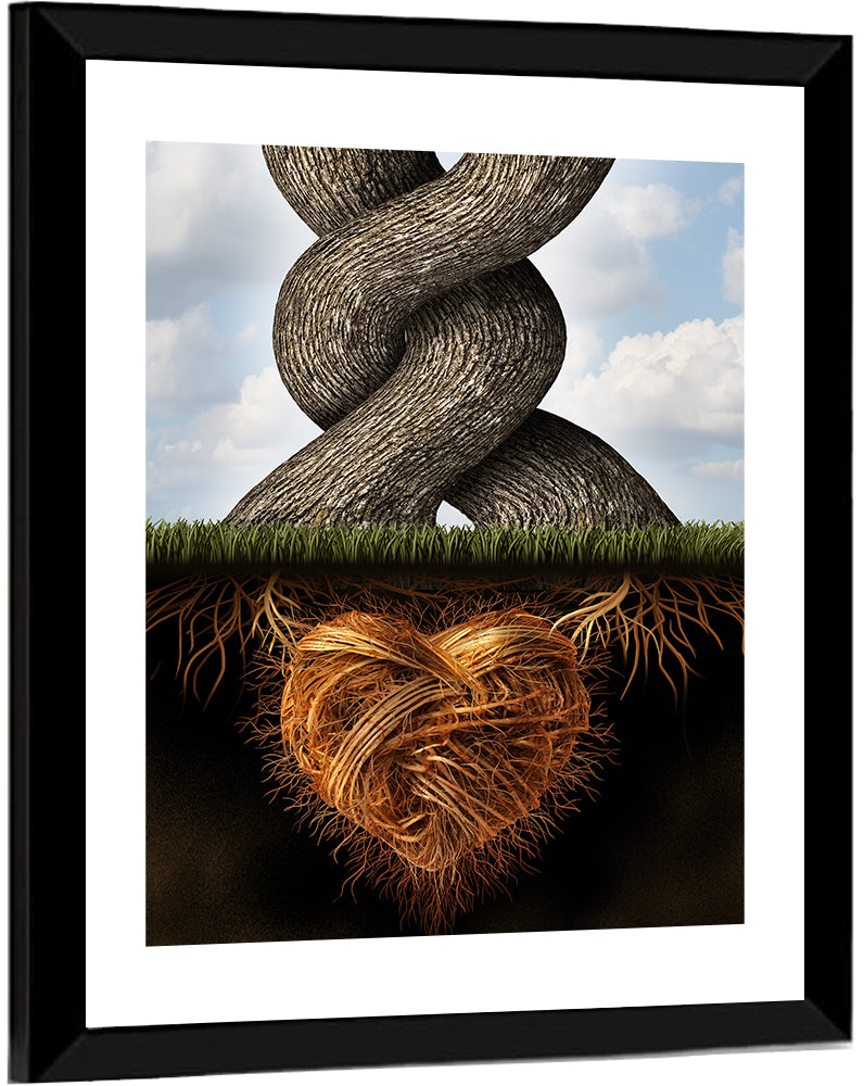 Intertwined Trees with Heart-shaped Roots Wall Art