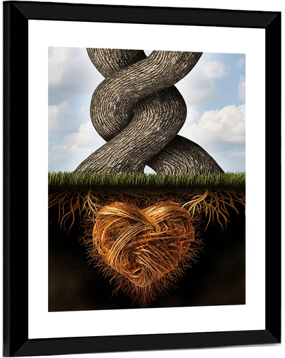 Intertwined Trees with Heart-shaped Roots Wall Art