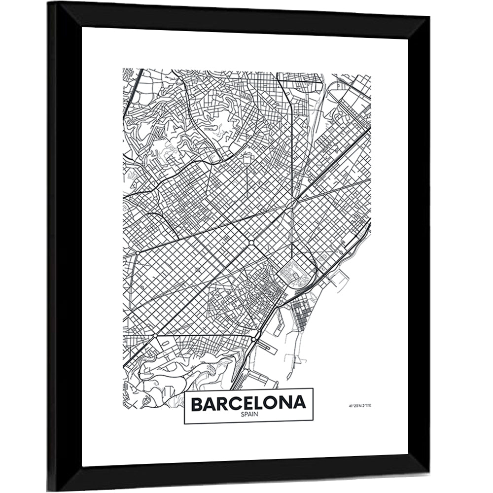 Barcelona Urban Grid Map Wall Art