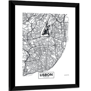 Lisbon City Map Wall Art
