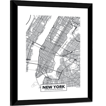 Manhattan Map, Black and White Wall Art