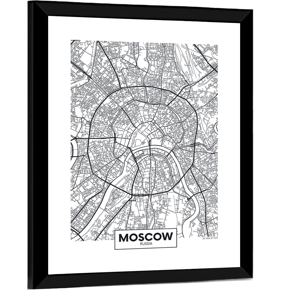 Moscow City Center Map Wall Art