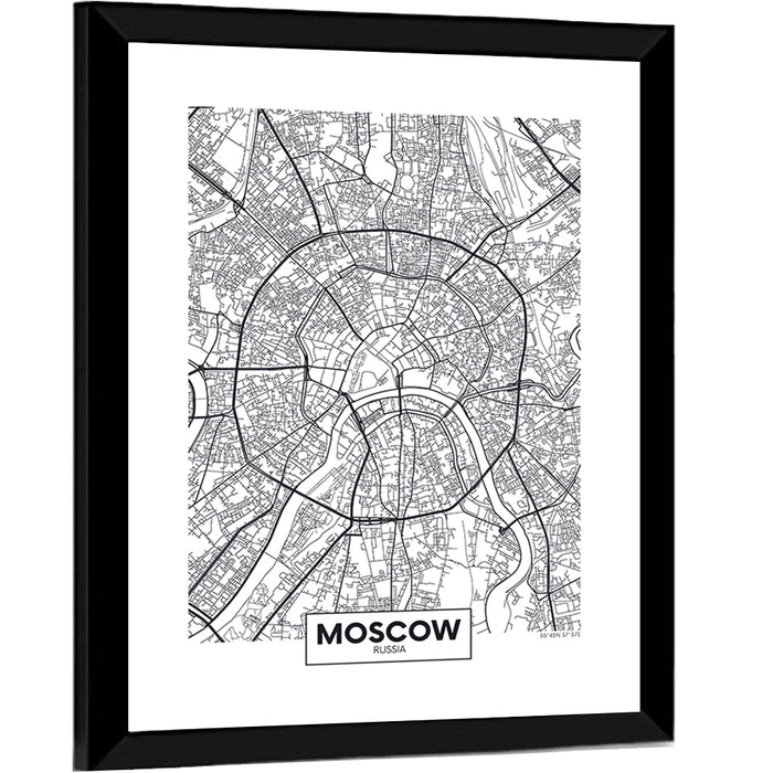 Moscow City Center Map Wall Art as a framed print