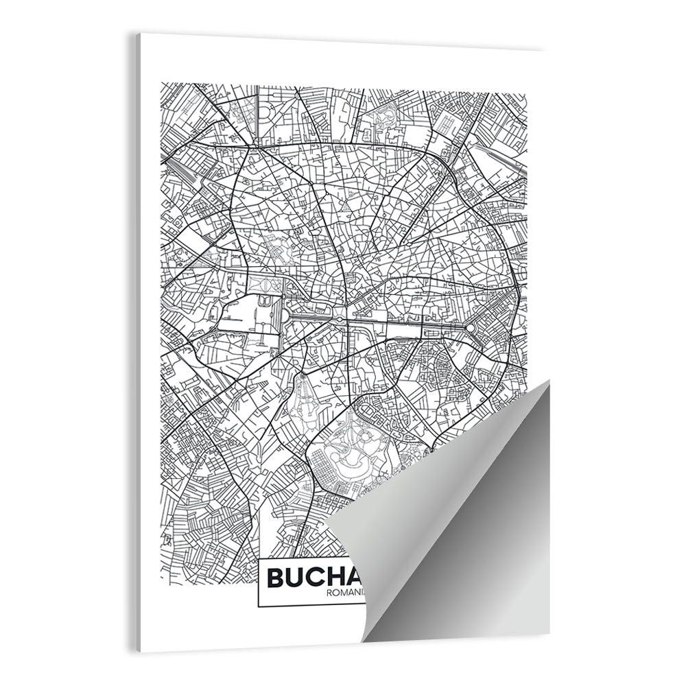 Bucharest City Map Wall Art
