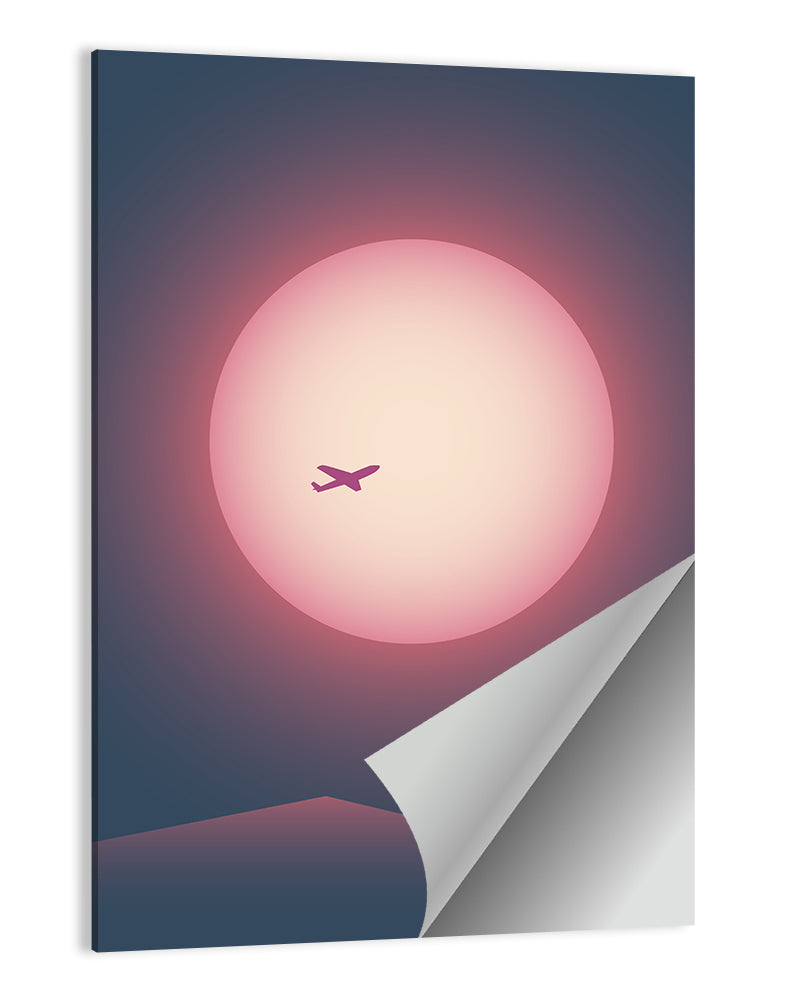 Airplane Flying Sunset Wall Art