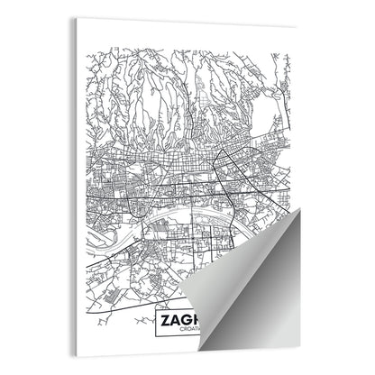 Zagreb City Map Wall Art