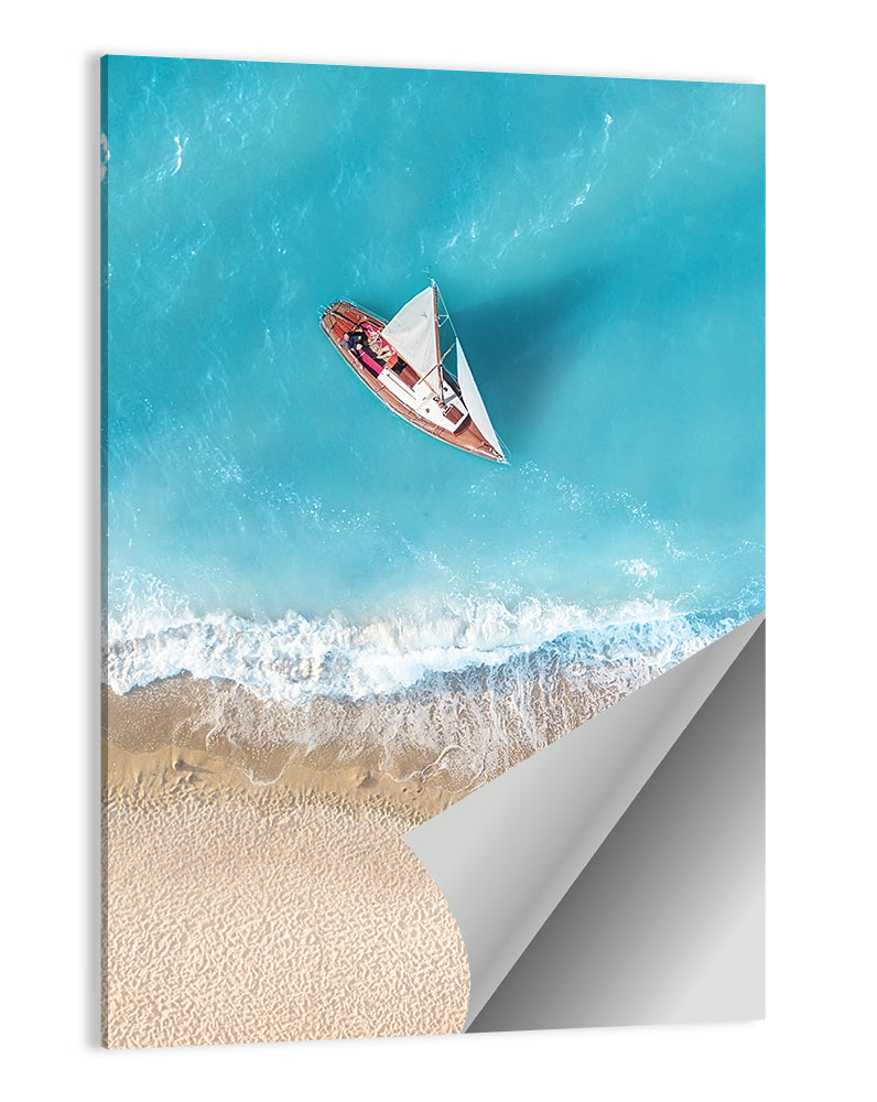 Centered Sailboat Over Turquoise Sea Wall Art