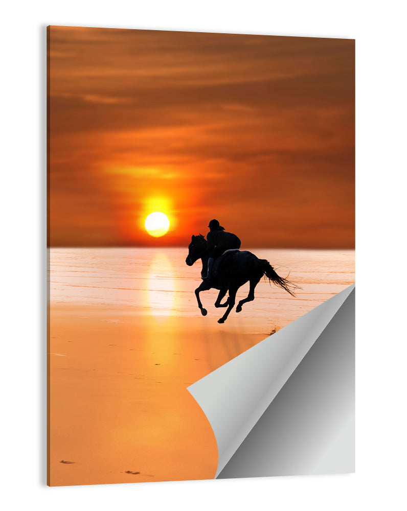 Horse and Rider at Sunset Wall Art