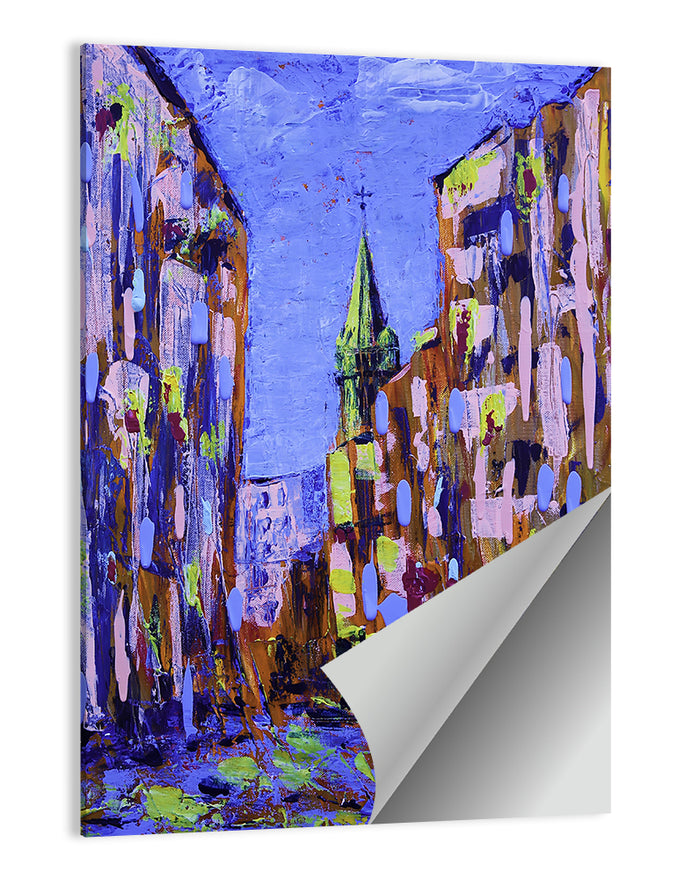 Old City Street with Steeple Wall Art as a poster print