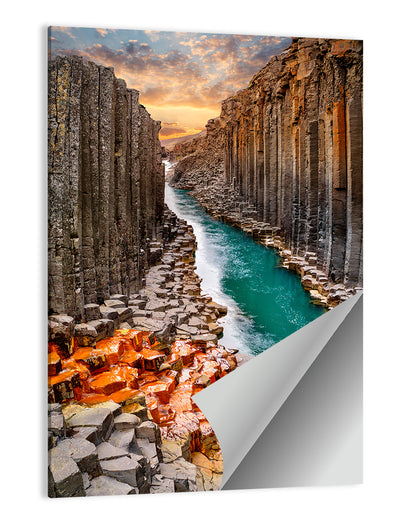 Stuðlagil Canyon Basalt Columns at Golden Hour Wall Art