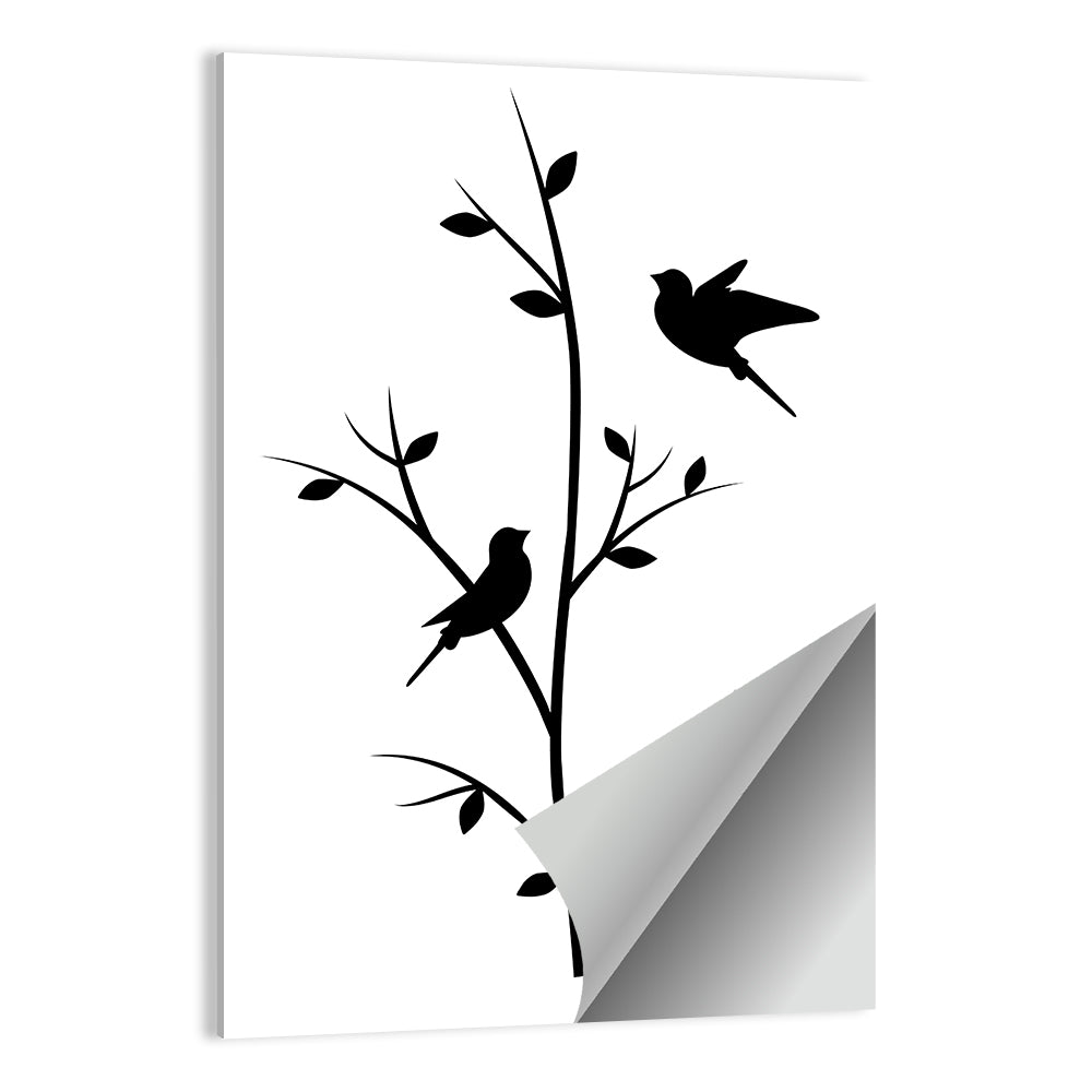 Three Birds on Branch Silhouette Wall Art