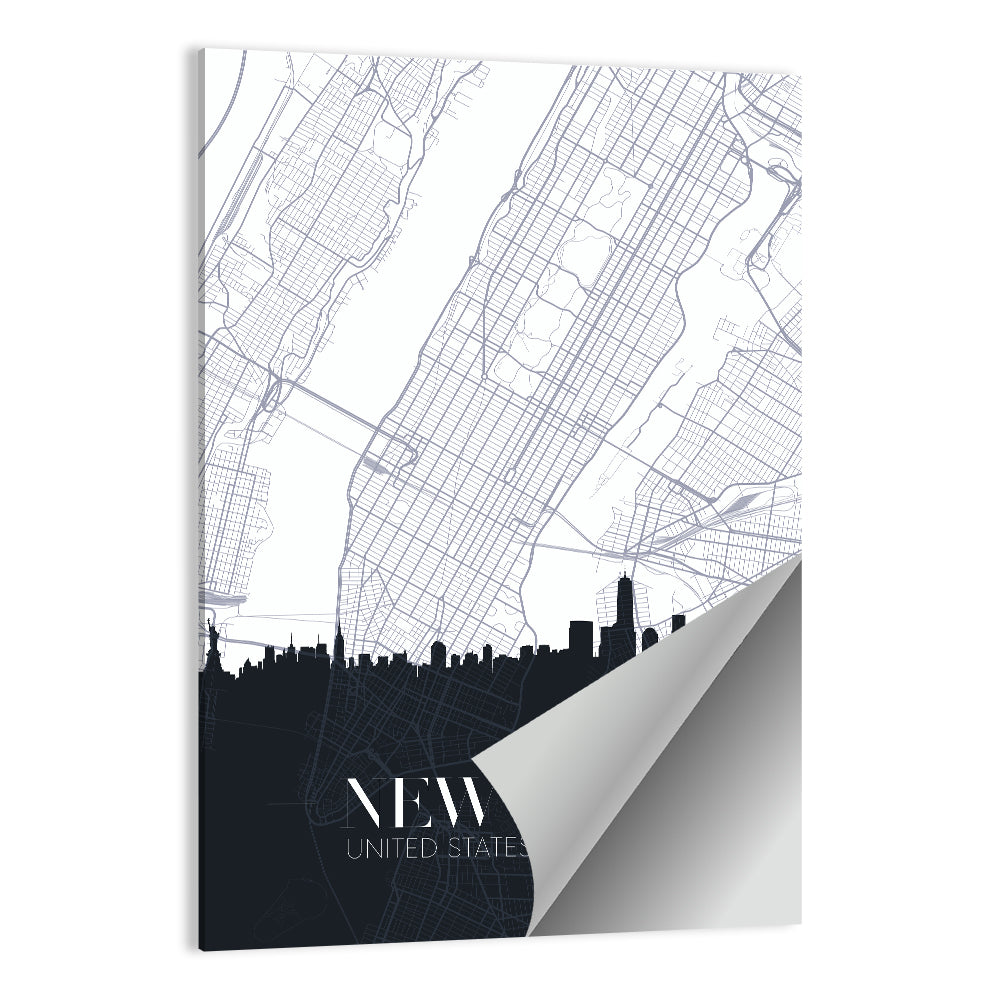 Manhattan Map with Skyline Wall Art