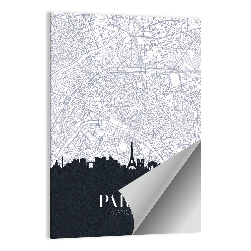 Paris Map with Eiffel Silhouette Wall Art