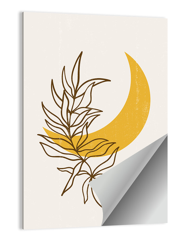 Crescent Moon Leaf Illustration Wall Art