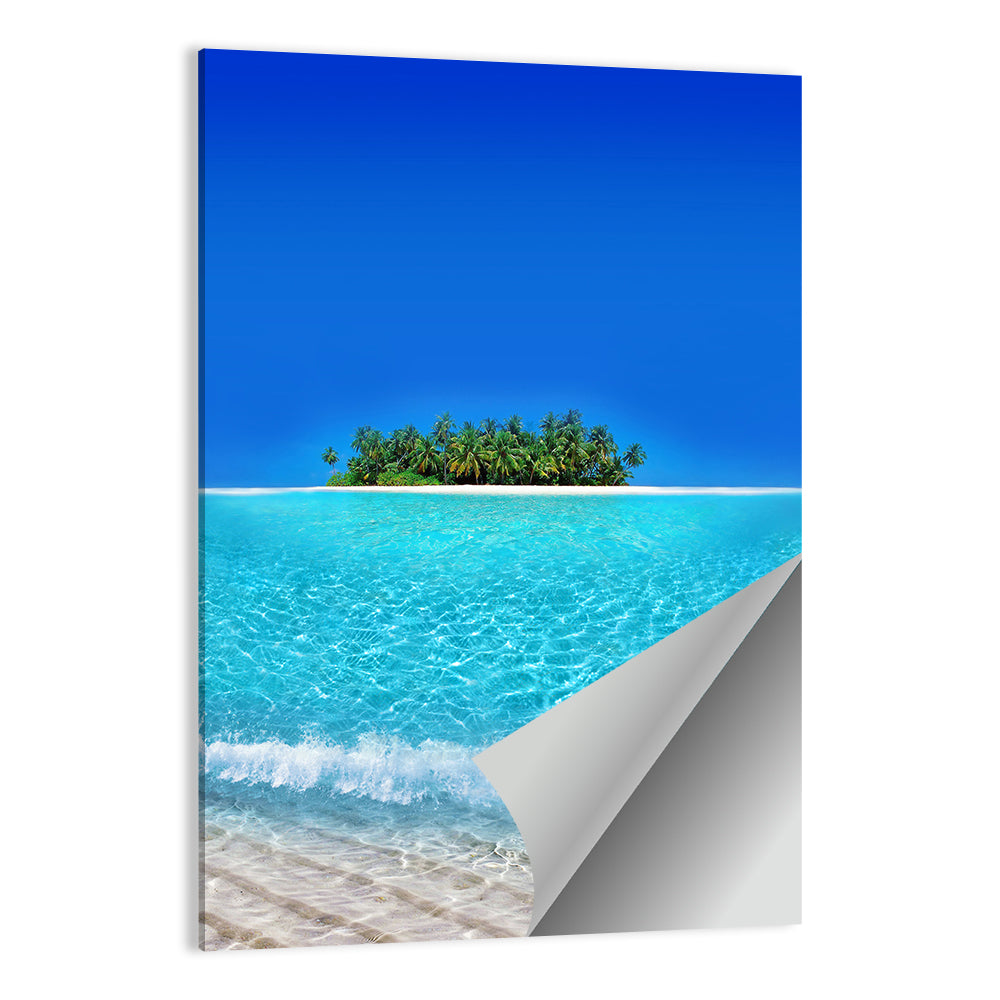 Turquoise Atoll Sandbar with Palm Trees Wall Art