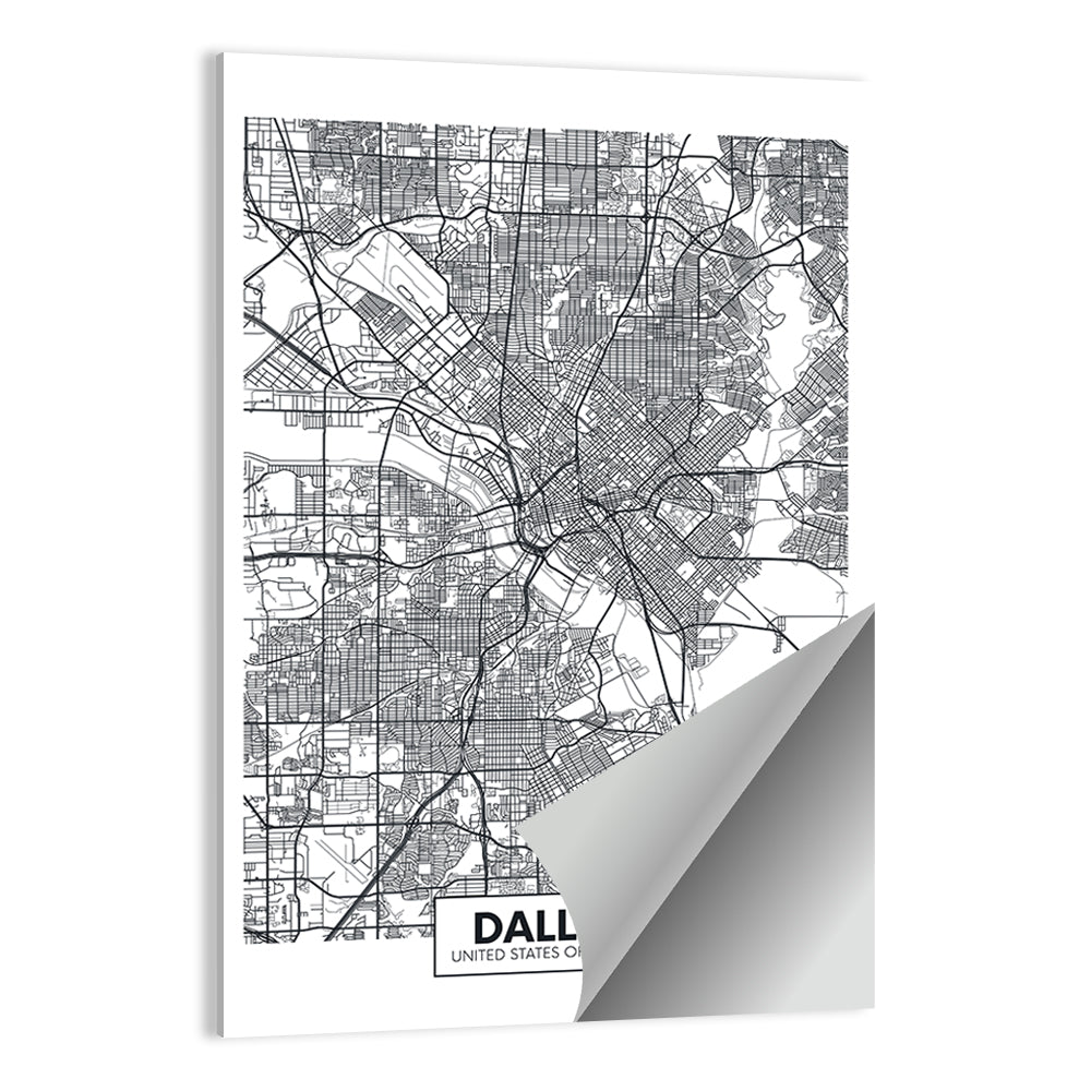 Dallas City Map with Coordinates Wall Art