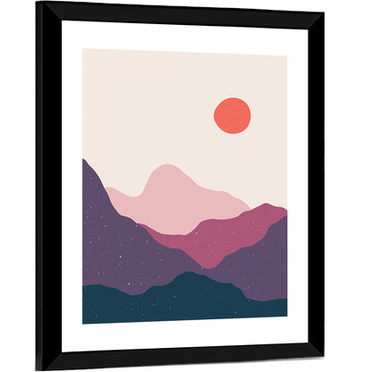 Stippled Sun Over Layered Mountains Wall Art