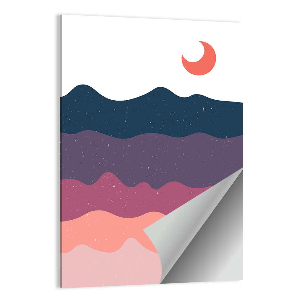 Crescent Moon Over Layered Mountains Wall Art