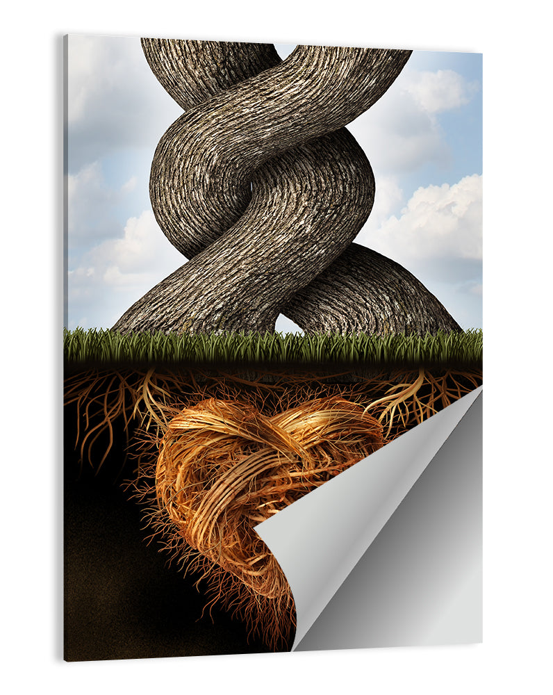 Intertwined Trees with Heart-shaped Roots Wall Art