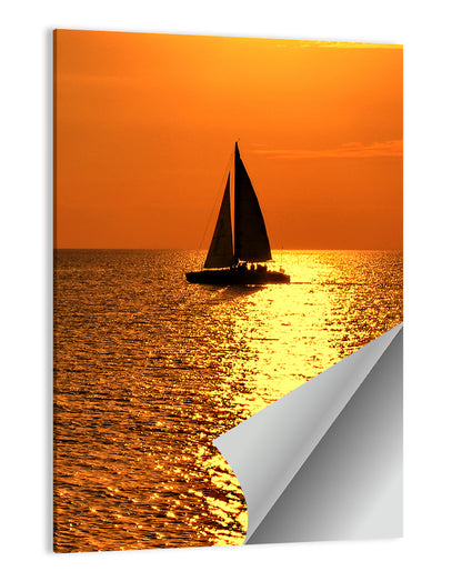 Sailboat Silhouette at Golden Sunset Wall Art