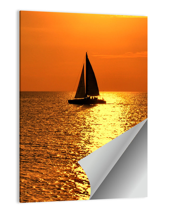 Sailboat Silhouette at Golden Sunset Wall Art as a poster print