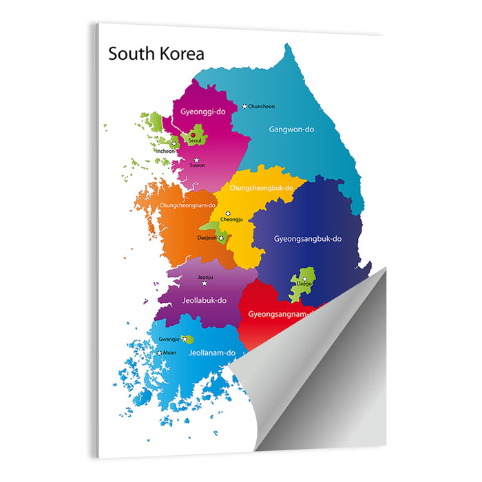Colorful South Korea Map Wall Art as a poster print