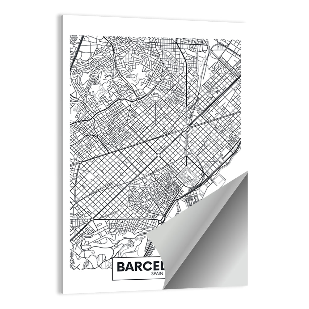 Barcelona Urban Grid Map Wall Art
