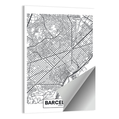 Barcelona Urban Grid Map Wall Art