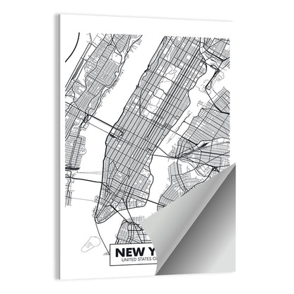 Manhattan Map, Black and White Wall Art