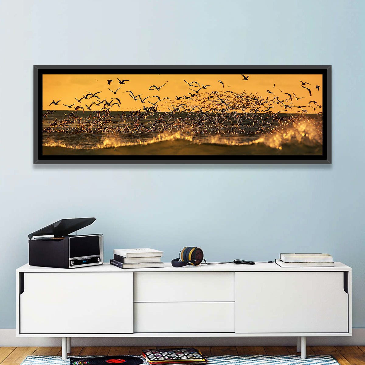 Seagull Flock at Golden Hour Wall Art