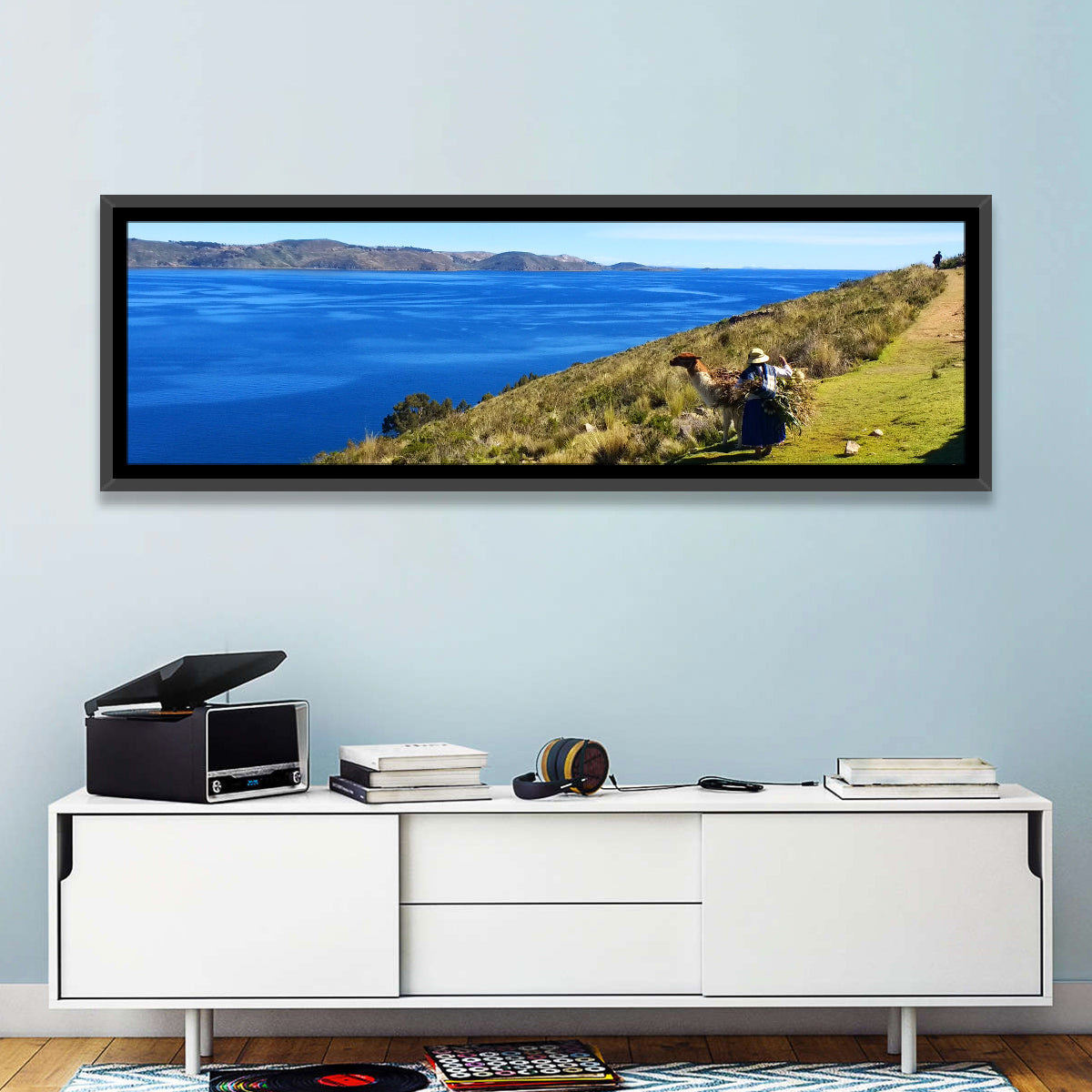 Moon Island Hillside, Lake Titicaca Wall Art in a room, panoramic