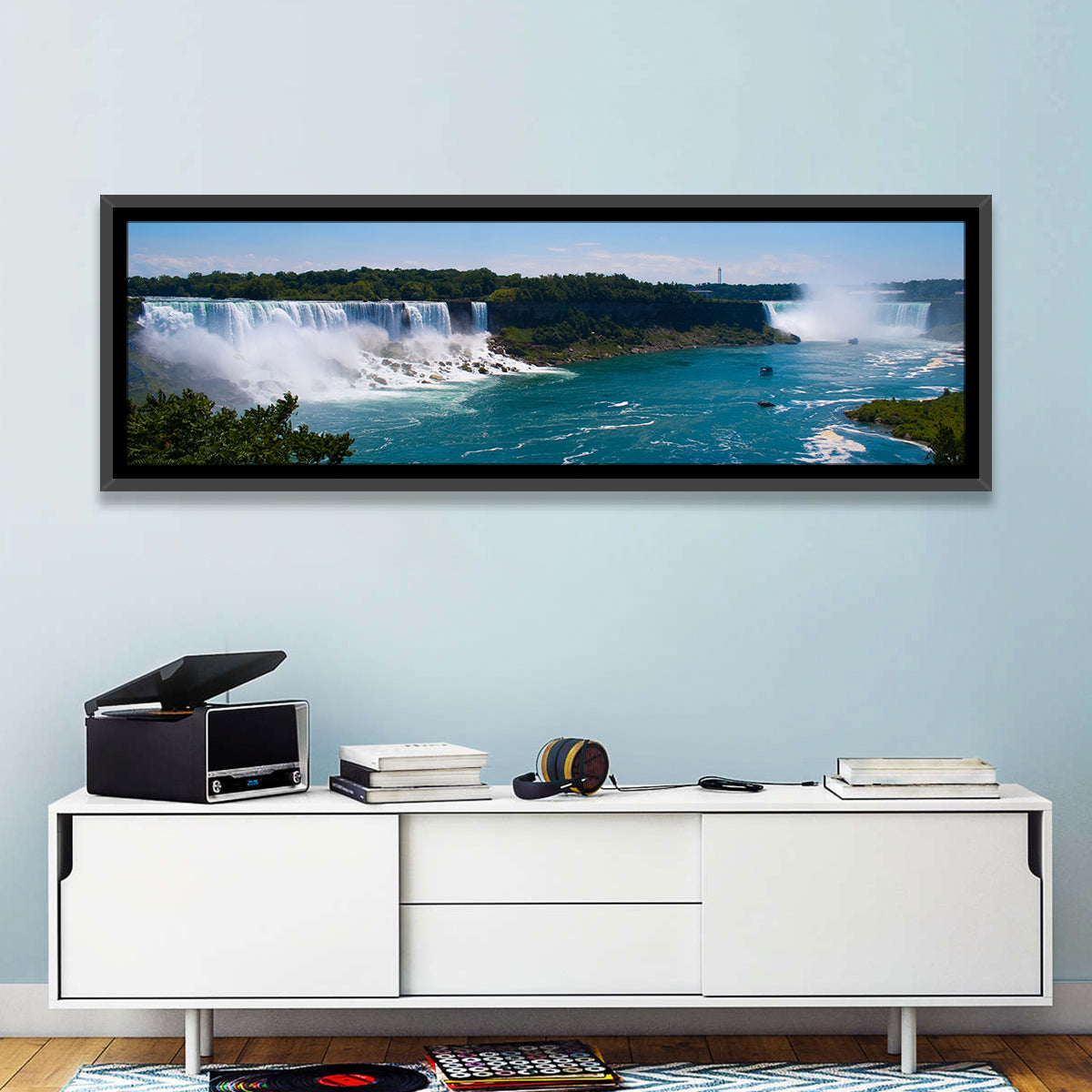 Niagara Falls Panorama Wall Art in a room, panoramic