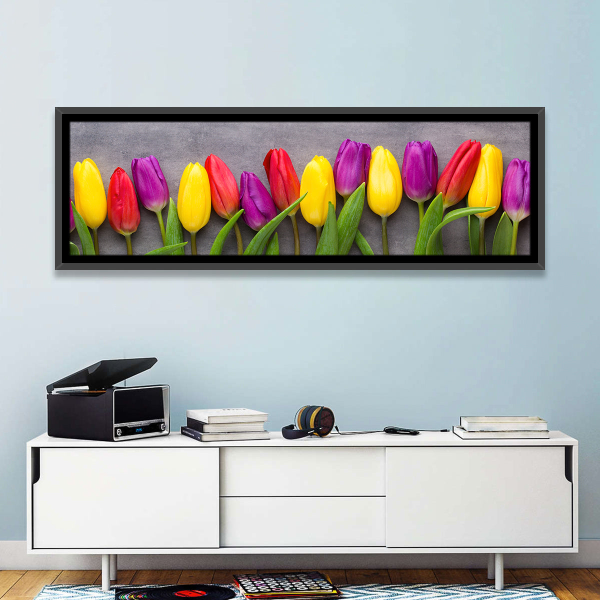 Row of Multicolored Tulips Wall Art