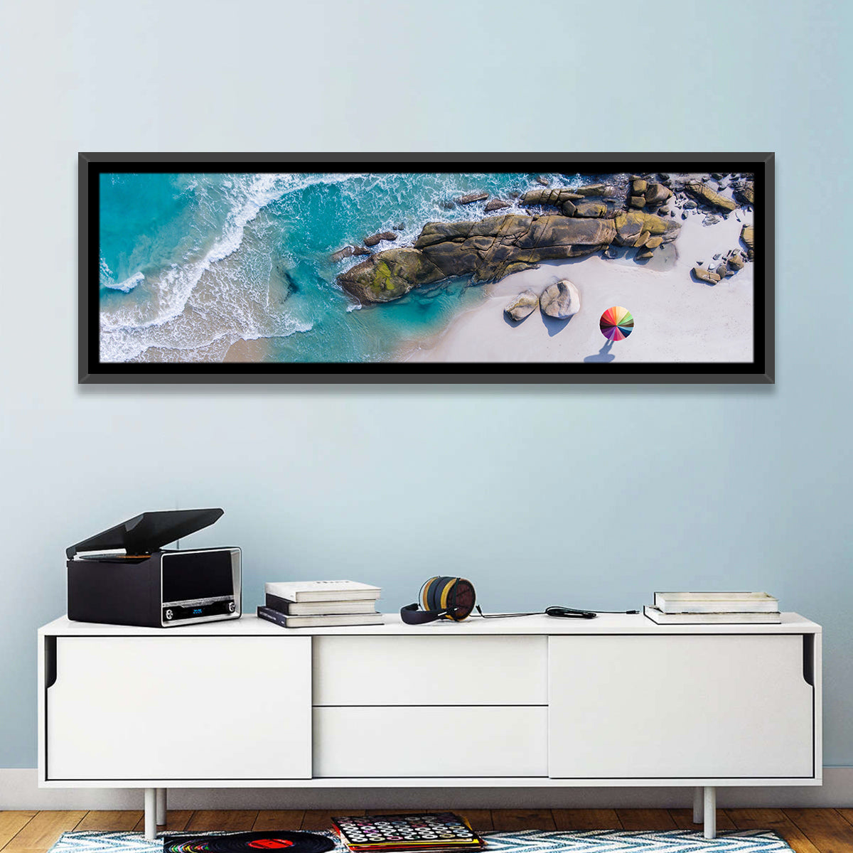 Aerial Beach with Rainbow Umbrella Wall Art
