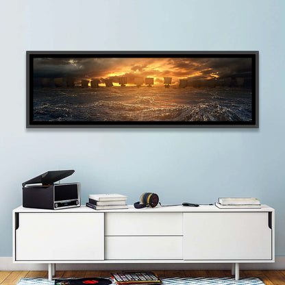 Viking Longships at Sunset Wall Art