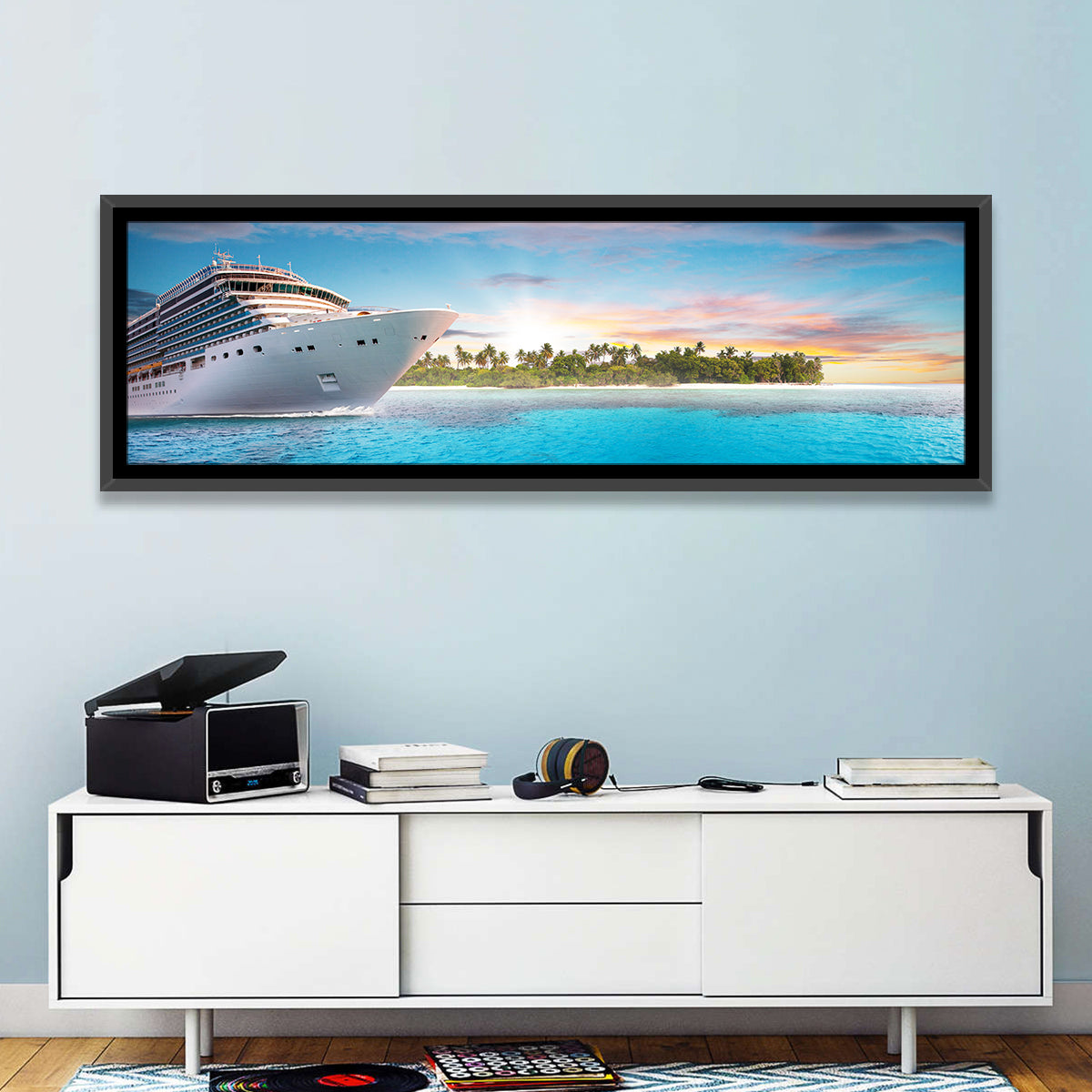 Cruise Ship at Tropical Sunset Wall Art