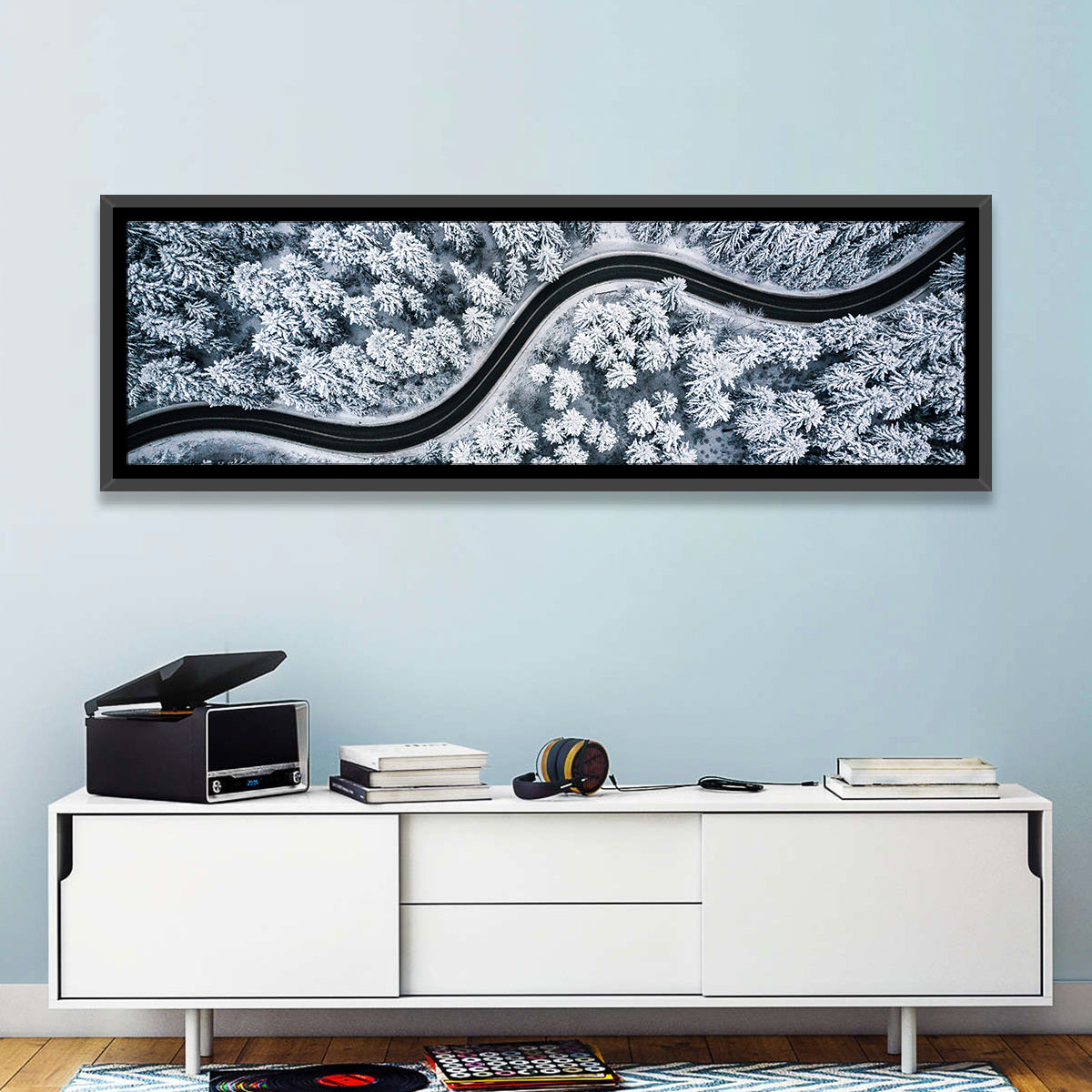 S-curve Winter Forest Road Wall Art