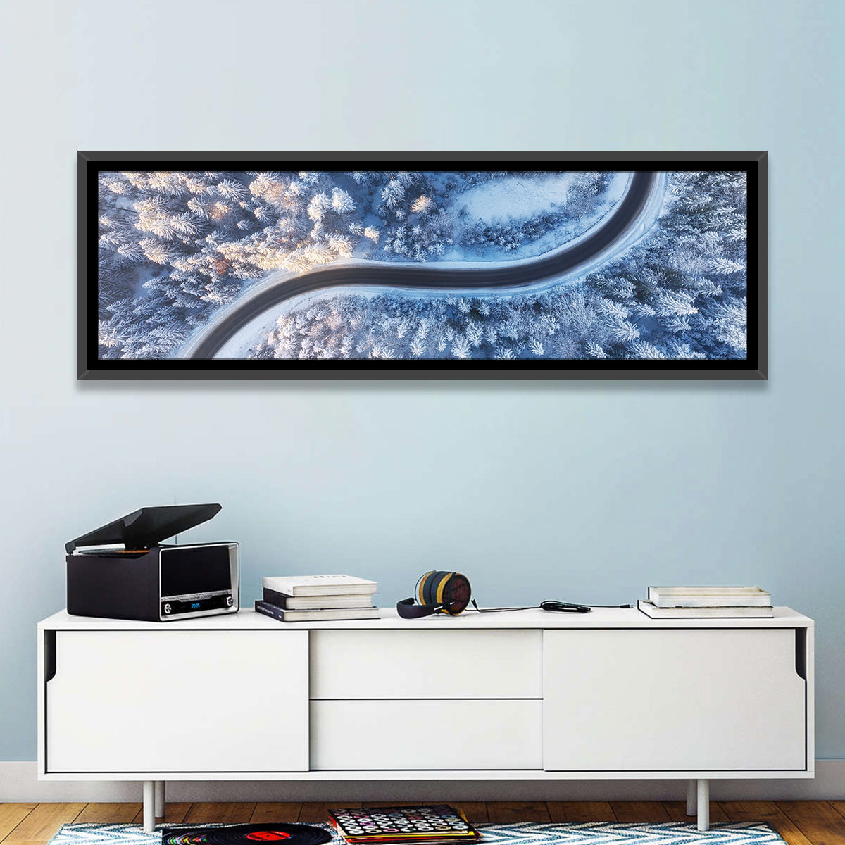 Winding Snow-covered Forest Road Wall Art