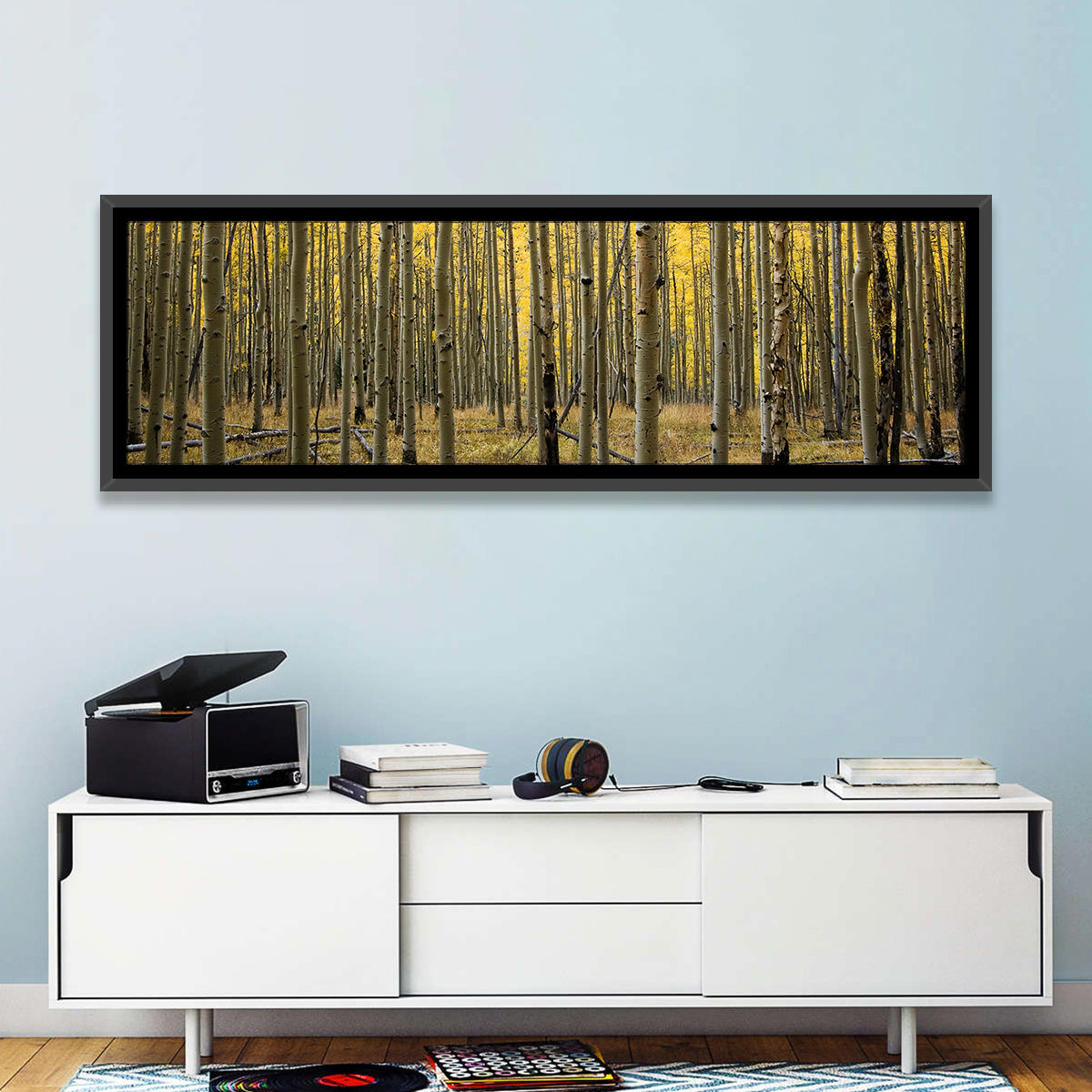 Golden Aspen Grove, Colorado Wall Art in a room, panoramic